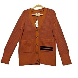 LABEL Chunky Knit Merino Wool Cardigan Sweater Men M Grandpacore Rust Brown